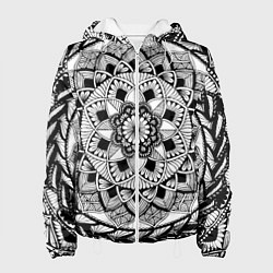 Куртка с капюшоном женская Мандала зенарт чёрно-белая, цвет: 3D-белый