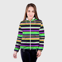 Куртка с капюшоном женская Зелёно-фиолетовый полосатый, цвет: 3D-белый — фото 2