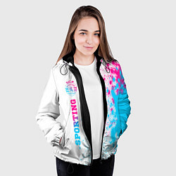 Куртка с капюшоном женская Sporting neon gradient style по-вертикали, цвет: 3D-черный — фото 2