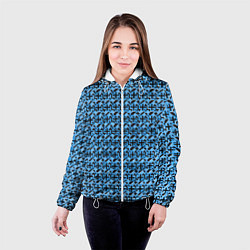 Куртка с капюшоном женская Чёрные плюсики на синем фоне, цвет: 3D-белый — фото 2