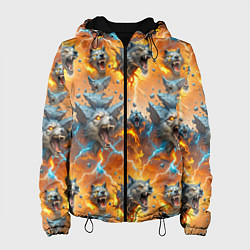 Куртка с капюшоном женская Волки и камни, цвет: 3D-черный