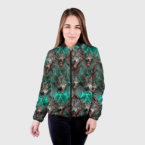 Женская куртка Эпичный паттерн из волков / 3D-Черный – фото 4