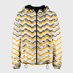 Куртка с капюшоном женская Чёрные и жёлтые полосы на белом фоне, цвет: 3D-черный