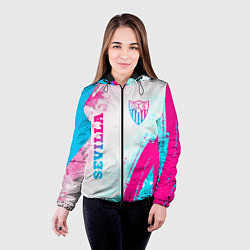 Куртка с капюшоном женская Sevilla neon gradient style вертикально, цвет: 3D-черный — фото 2