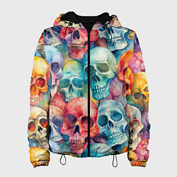 Куртка с капюшоном женская Красочный узор с черепами, цвет: 3D-черный
