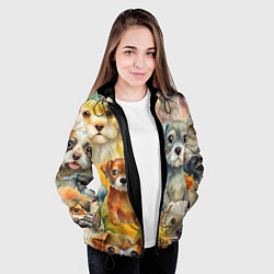 Куртка с капюшоном женская Красочный паттерн с щенками, цвет: 3D-черный — фото 2