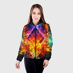 Куртка с капюшоном женская Красочный неоновый узор с огнем на фоне, цвет: 3D-черный — фото 2