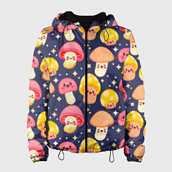 Куртка с капюшоном женская Веселые грибочки паттерн, цвет: 3D-черный