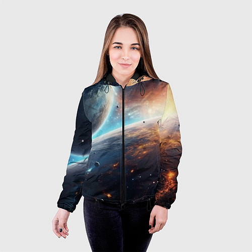 Женская куртка Космос и планеты / 3D-Черный – фото 4