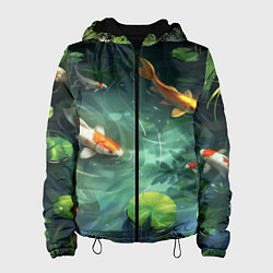 Куртка с капюшоном женская Рыбки Кои плавают в пруду, цвет: 3D-черный