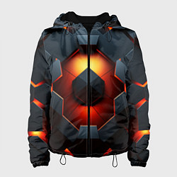 Куртка с капюшоном женская Конструкция из объемных оранжевых плит, цвет: 3D-черный