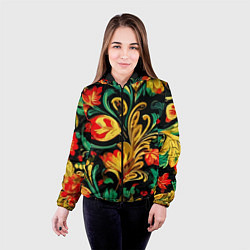 Куртка с капюшоном женская Хохлома акварель, цвет: 3D-черный — фото 2