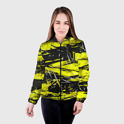 Куртка с капюшоном женская Yellow geometry - спортивный узор, цвет: 3D-черный — фото 2