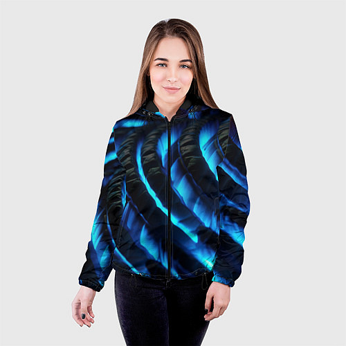 Женская куртка Неоновая яркая геометрическая абстракция со светом / 3D-Черный – фото 4