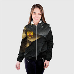 Куртка с капюшоном женская Золотой герб России на темном фоне, цвет: 3D-белый — фото 2