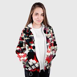 Куртка с капюшоном женская Черно-белые блоки в красном тумане, цвет: 3D-белый — фото 2