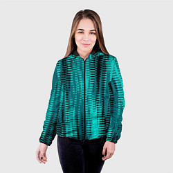 Куртка с капюшоном женская Бирюзовый абстрактные полосы, цвет: 3D-черный — фото 2