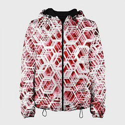 Куртка с капюшоном женская Хаотичный гексагональный каркас в красном тумане, цвет: 3D-черный