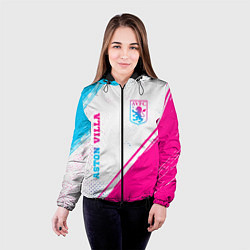 Куртка с капюшоном женская Aston Villa neon gradient style вертикально, цвет: 3D-черный — фото 2