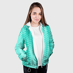 Куртка с капюшоном женская Светлый бирюзовый абстрактный полосочки, цвет: 3D-белый — фото 2