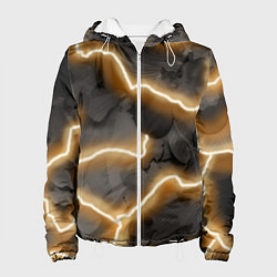 Куртка с капюшоном женская Электрический удар молнии паттерн, цвет: 3D-белый