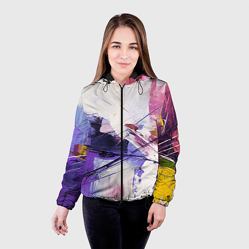 Женская куртка Хаотичные мазки краски / 3D-Черный – фото 4