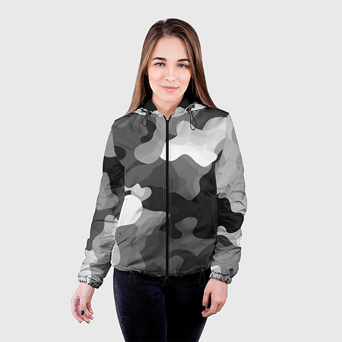 Женская куртка Камуфляж серый монохром / 3D-Черный – фото 4