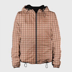 Куртка с капюшоном женская Пыльный розовый паттерн клетка, цвет: 3D-черный