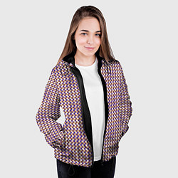 Куртка с капюшоном женская Сине-бежевый текстурированный квадраты-рябь, цвет: 3D-черный — фото 2