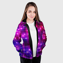 Куртка с капюшоном женская Неоновый фон печатной платы, цвет: 3D-черный — фото 2
