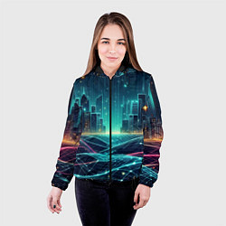 Куртка с капюшоном женская Metropolis - vaporwave neon glow, цвет: 3D-черный — фото 2