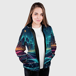 Куртка с капюшоном женская Metropolis - vaporwave neon glow, цвет: 3D-черный — фото 2