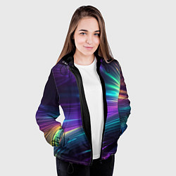 Куртка с капюшоном женская Неоновые лучи на фиолетовом фоне, цвет: 3D-черный — фото 2
