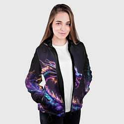 Куртка с капюшоном женская Неоновый сиреневый дракон на черном фоне, цвет: 3D-черный — фото 2