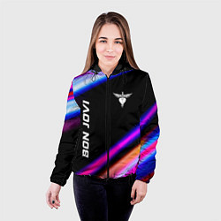 Куртка с капюшоном женская Bon Jovi neon rock lights, цвет: 3D-черный — фото 2