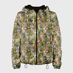 Куртка с капюшоном женская Паттерн волчьих морд, цвет: 3D-черный