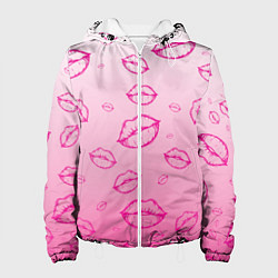 Куртка с капюшоном женская Паттерн малиновые губы на розовом градиент - lips, цвет: 3D-белый