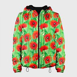 Куртка с капюшоном женская Маковый узор, цвет: 3D-черный