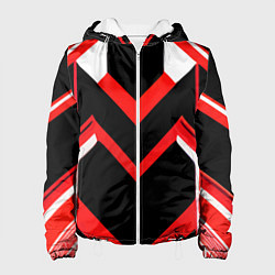 Куртка с капюшоном женская Красно-белые полосы и чёрный фон, цвет: 3D-белый