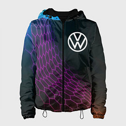 Куртка с капюшоном женская Volkswagen neon hexagon, цвет: 3D-черный