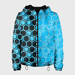 Куртка с капюшоном женская Техно-киберпанк шестиугольники голубой и чёрный, цвет: 3D-черный