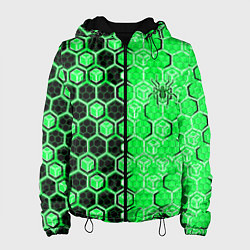 Куртка с капюшоном женская Техно-киберпанк шестиугольники зелёный и чёрный с, цвет: 3D-черный