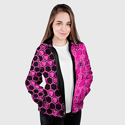 Куртка с капюшоном женская Техно-киберпанк шестиугольники розовый и чёрный с, цвет: 3D-черный — фото 2