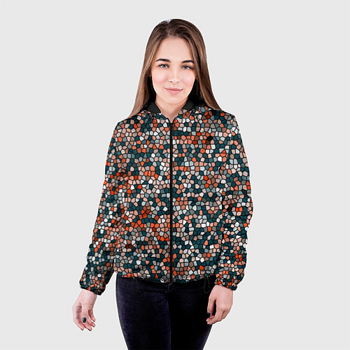 Женская куртка Красно-бирюзовый паттерн мелкая мозаика / 3D-Черный – фото 4