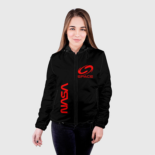 Женская куртка Nasa space red logo / 3D-Черный – фото 4