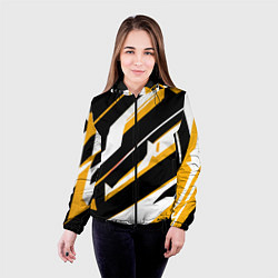 Куртка с капюшоном женская Жёлто-белые широкие линии на чёрном фоне, цвет: 3D-черный — фото 2