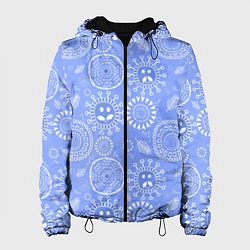 Куртка с капюшоном женская Синие цветочные рожицы, цвет: 3D-черный