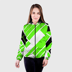 Куртка с капюшоном женская Зелёные широкие линии на белом фоне, цвет: 3D-черный — фото 2