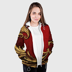 Куртка с капюшоном женская Классический золотой узор на красном бархате, цвет: 3D-белый — фото 2