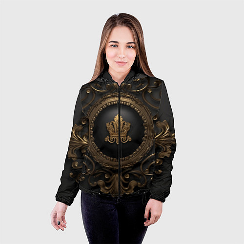 Женская куртка Классические золотые узоры и корона / 3D-Черный – фото 4